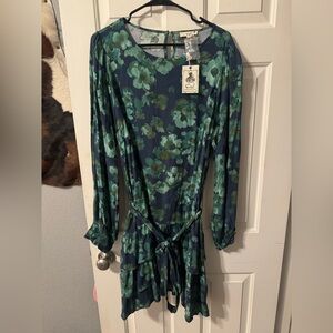 Easel Green and Blue Floral Dress